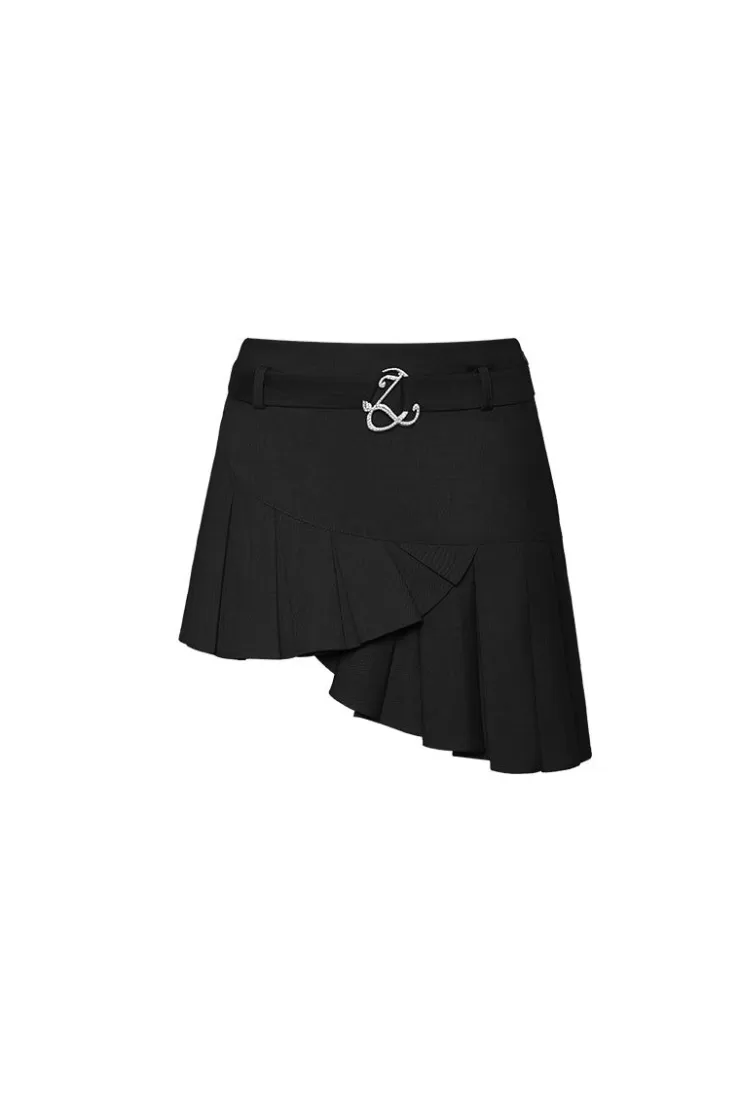 Ozlana Ozln Arc Pleated Hem Skirt(Black) | Women Ozln