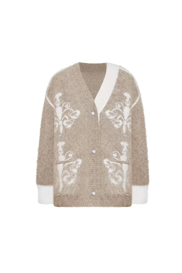 Ozlana Ozln Asymmetric Chandelier Knit Cardigan(Camel) | Women Ozln