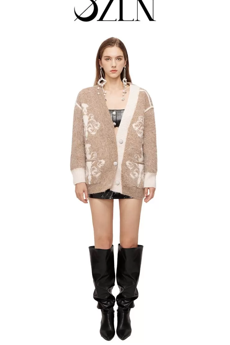 Ozlana Ozln Asymmetric Chandelier Knit Cardigan(Camel) | Women Knits