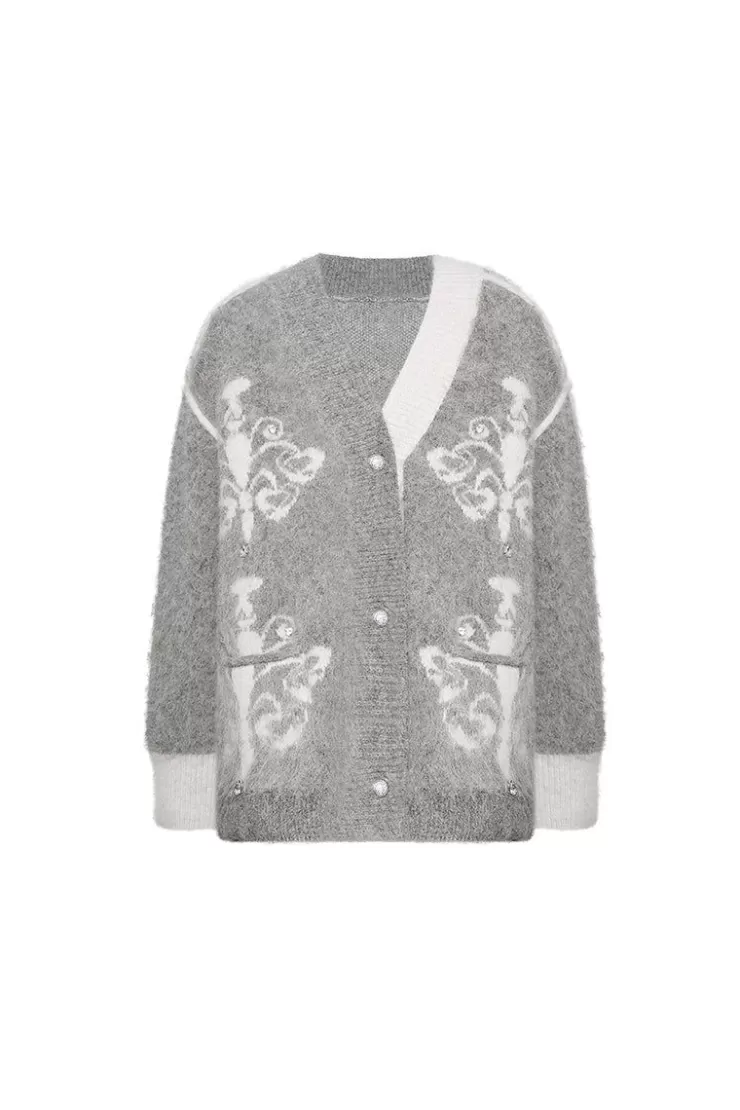 Ozlana Ozln Asymmetric Chandelier Knit Cardigan(Grey) | Women Ozln
