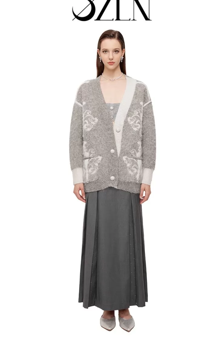 Ozlana Ozln Asymmetric Chandelier Knit Cardigan(Grey) | Women Knits
