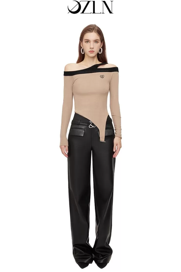 Ozlana Ozln Asymmetrical Garter Buckle Tank(Camel) | Women Ozln