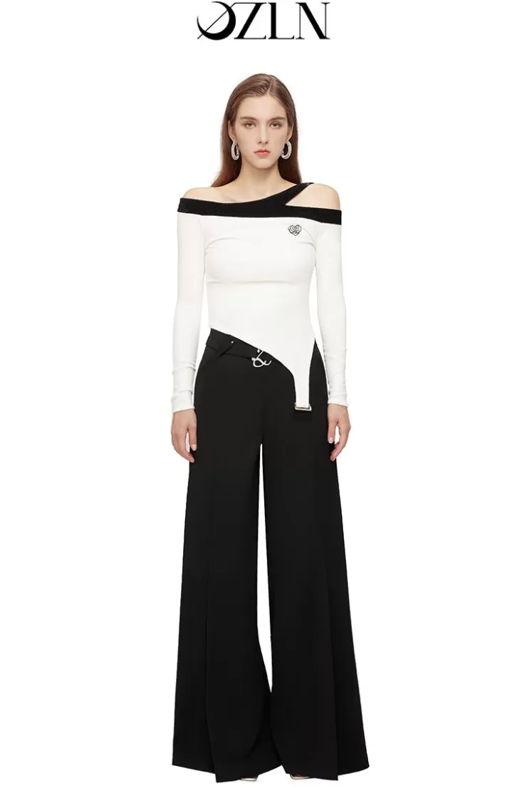 Ozlana Ozln Asymmetrical Garter Buckle Tank(White) | Women Knits