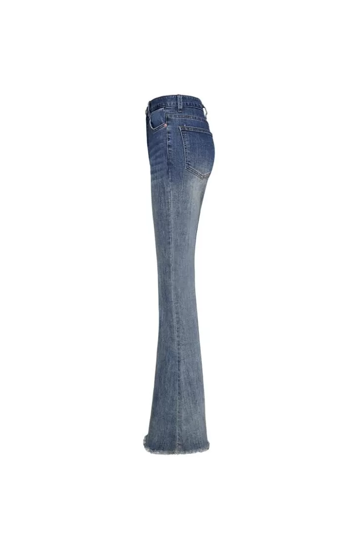 Ozlana Ozln A-Team Flared Denim Jeans(Denim Blue ) | Women Bottoms