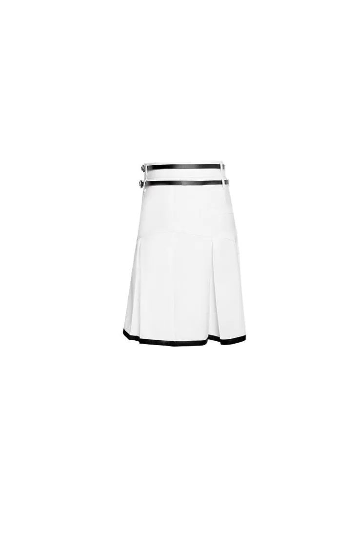 Ozlana Ozln Barre Double Belt Pleated Mini Skirt (White) | Women Bottoms