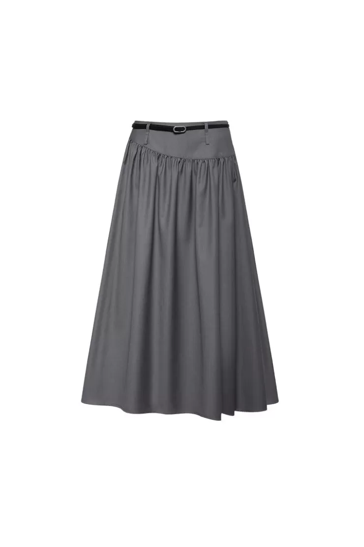 Ozlana Ozln Barre Pleated Midi Skirt(Grey) | Women Bottoms