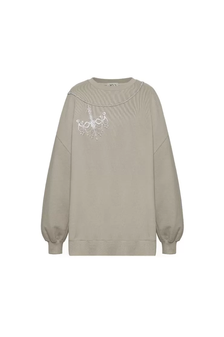 Ozlana Ozln Chandelier Oversized Crew Neck(Grey) | Women Ozln