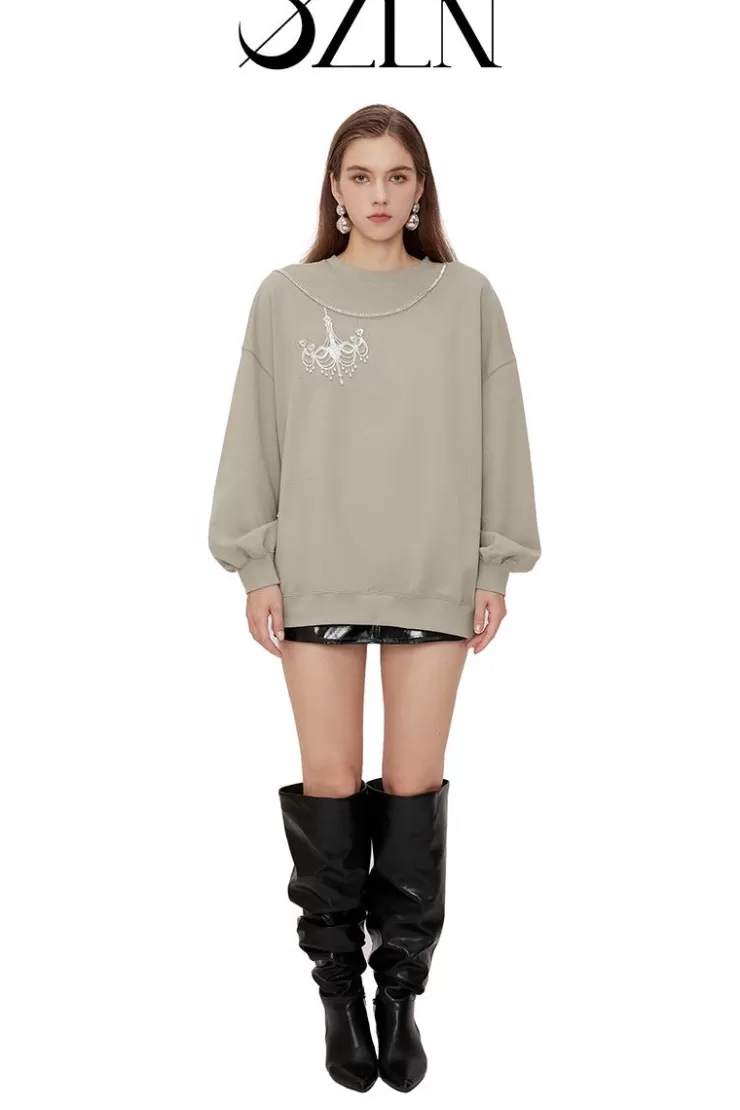 Ozlana Ozln Chandelier Oversized Crew Neck(Grey) | Women Ozln