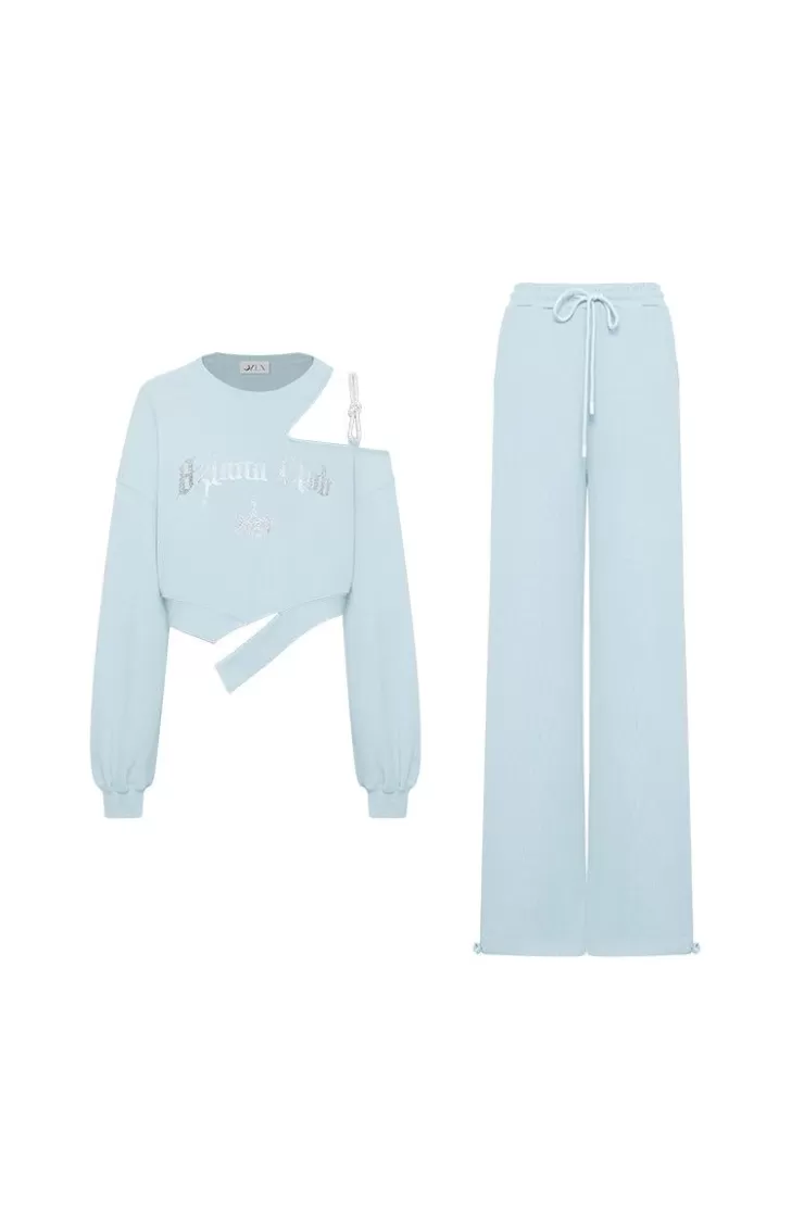 Ozlana Ozln Club Crystal Off Shoulder Lounge Suit Ozln Club(Blue) | Women Matching Sets