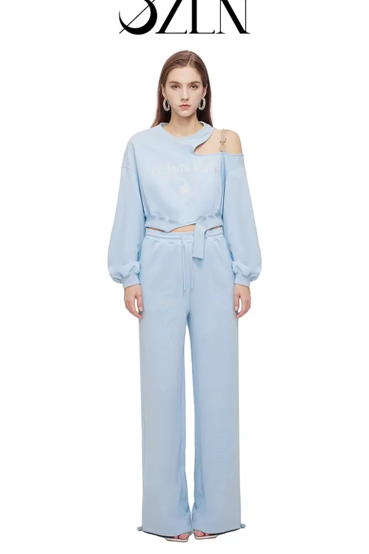 Ozlana Ozln Club Crystal Off Shoulder Lounge Suit Ozln Club(Blue) | Women Matching Sets
