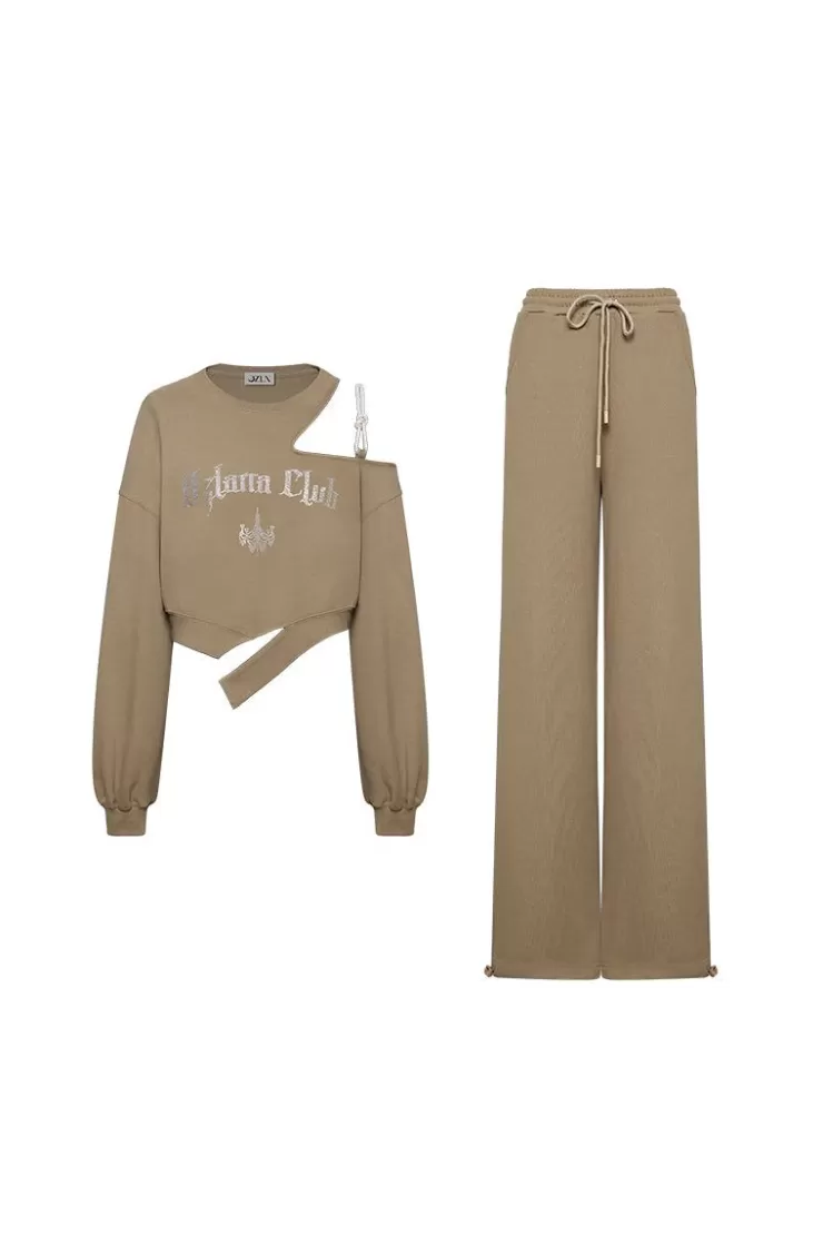 Ozlana Ozln Club Crystal Off Shoulder Lounge Suit Ozln Club(Camel) | Women Matching Sets