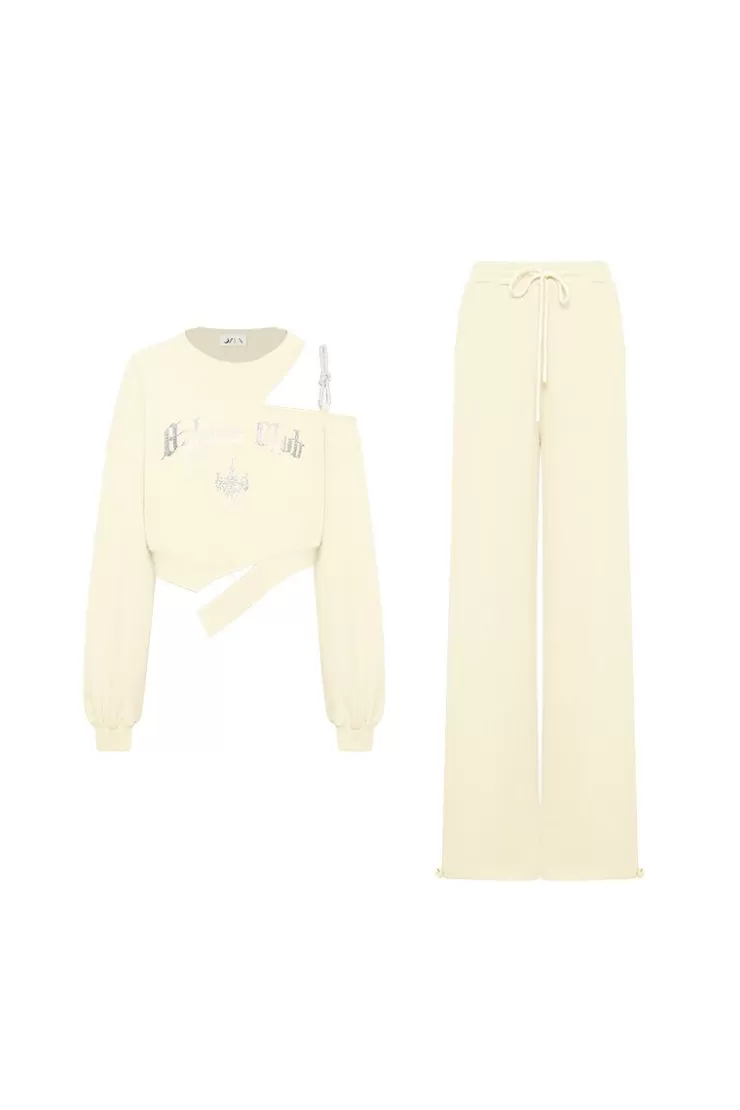 Ozlana Ozln Club Crystal Off Shoulder Lounge Suit Ozln Club(Cream) | Women Ozln