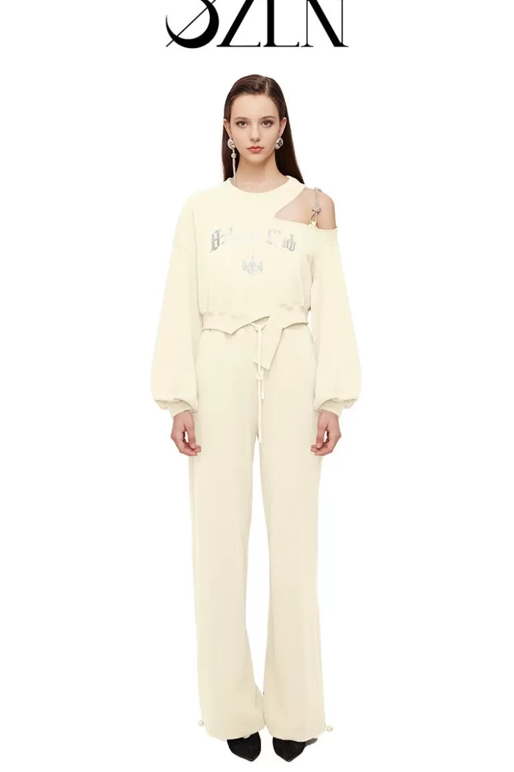 Ozlana Ozln Club Crystal Off Shoulder Lounge Suit Ozln Club(Cream) | Women Ozln