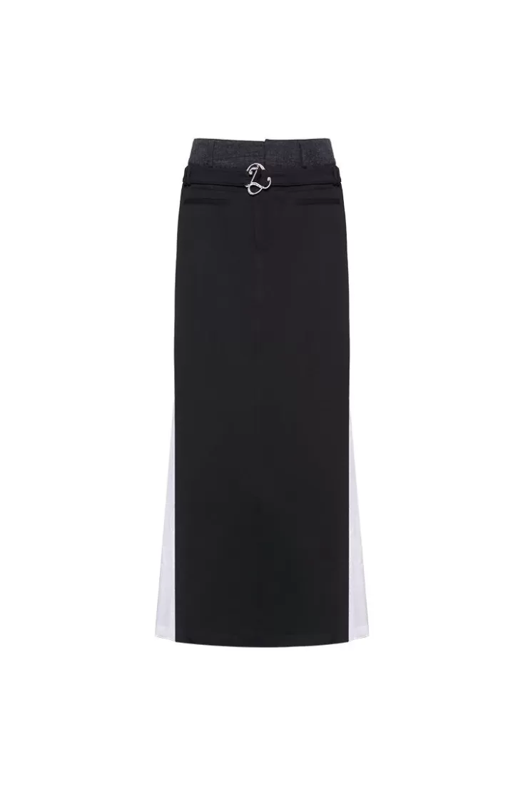 Ozlana Ozln Contrast Panelled Maxi Skirt(Black) | Women Ozln