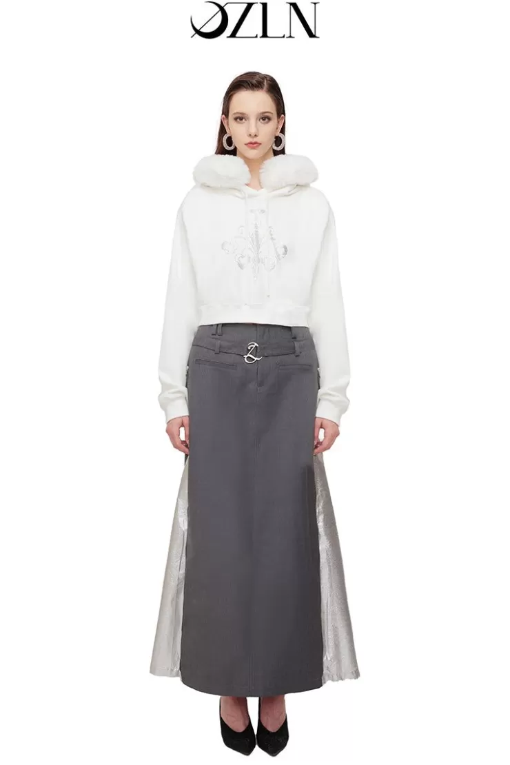 Ozlana Ozln Contrast Panelled Maxi Skirt(Grey) | Women Ozln