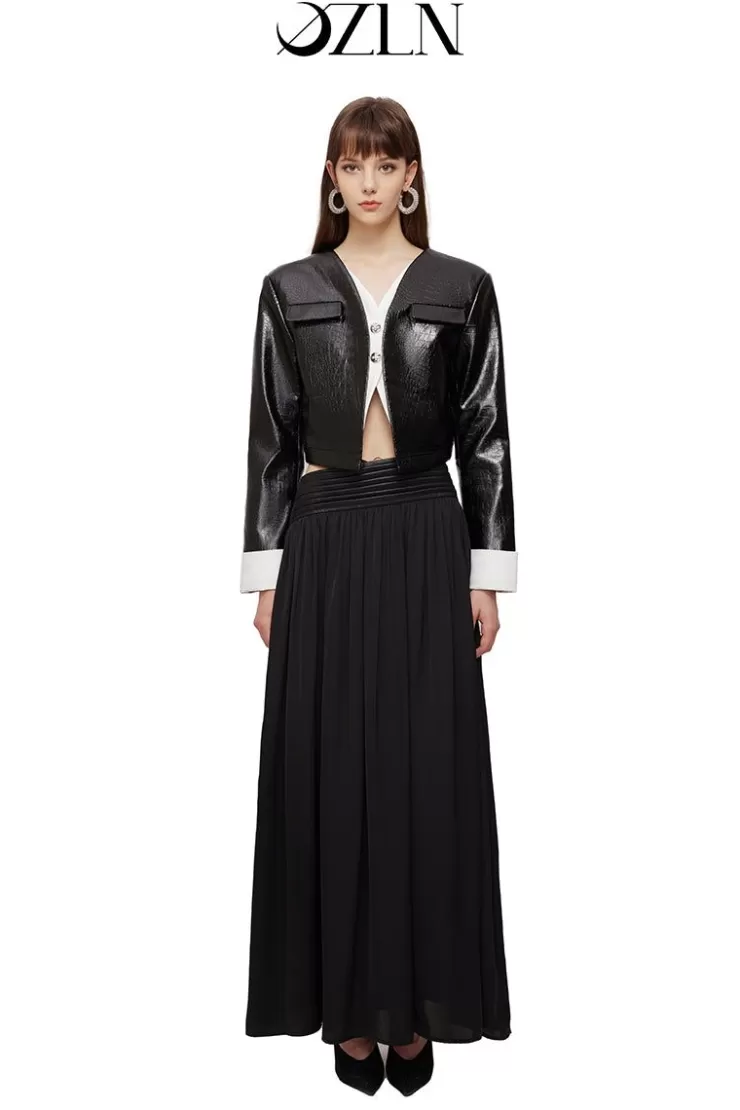 Ozlana Ozln Curve Eco Leather Blazer(Black) | Women Ozln