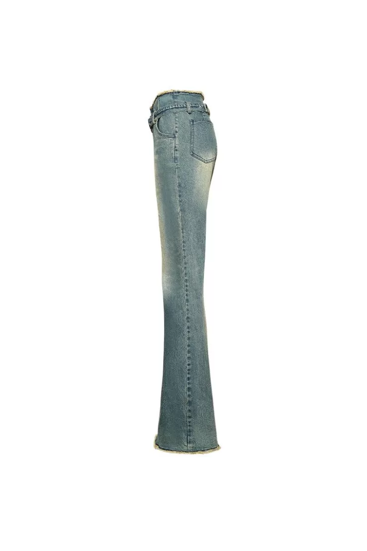 Ozlana Ozln Curved Waist Vintage Straight Leg Jeans(Blue) | Women Bottoms