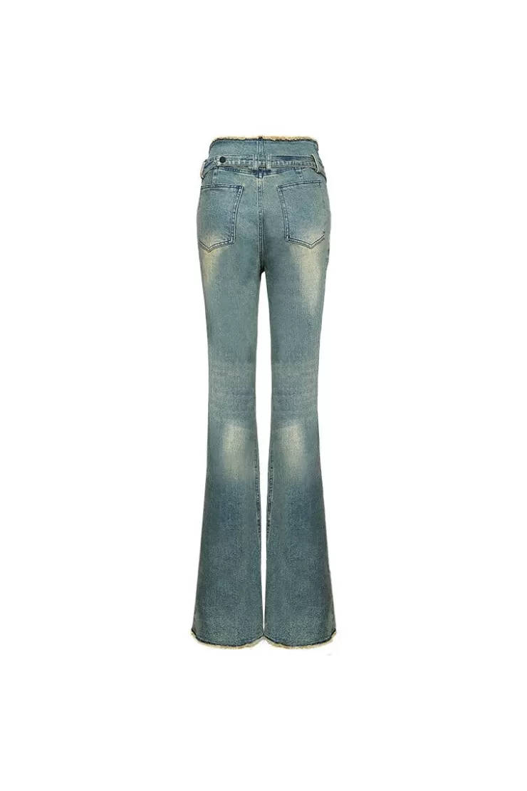 Ozlana Ozln Curved Waist Vintage Straight Leg Jeans(Blue) | Women Bottoms