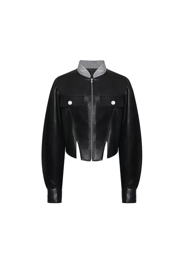Ozlana Ozln Deconstructed Eco Leather Blazer(Black) | Women Ozln