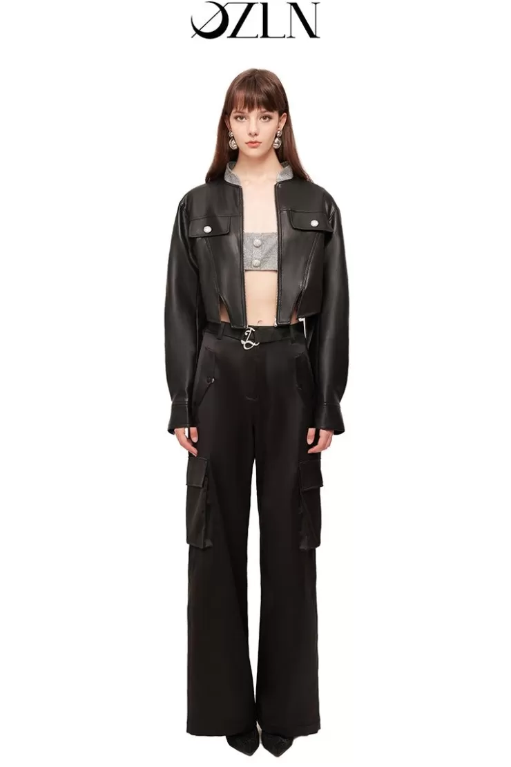 Ozlana Ozln Deconstructed Eco Leather Blazer(Black) | Women Ozln