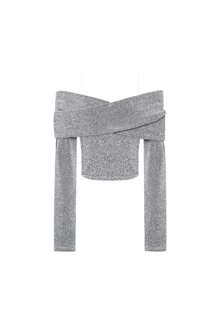 Ozlana Ozln Deconstructed Off Shoulder Top(Silvery) | Women Tops