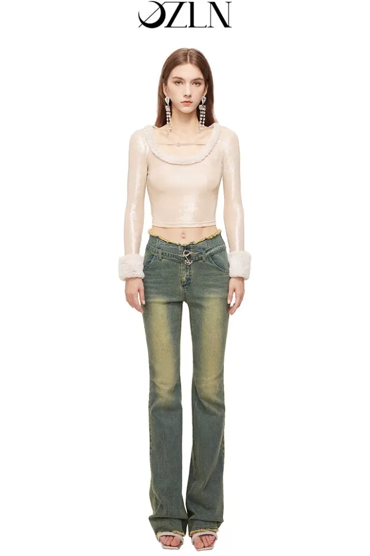 Ozlana Ozln Detachable Faux Fur Sleeve Crop(Camel) | Women Knits