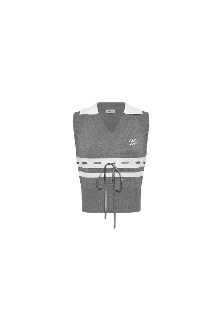 Ozlana Ozln Dolly Bow Collared Knit Vest(Grey) | Women Ozln