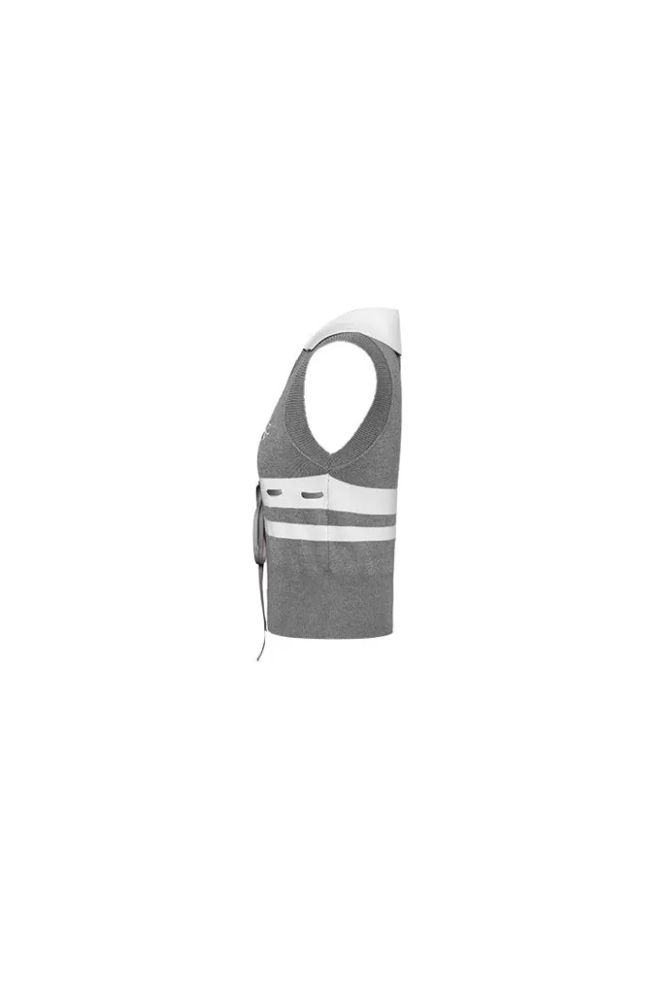 Ozlana Ozln Dolly Bow Collared Knit Vest(Grey) | Women Knits