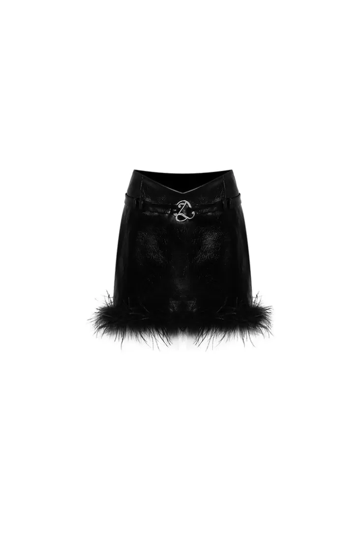 Ozlana Ozln Eco Leather Detachable Feather Skirt | Women Ozln