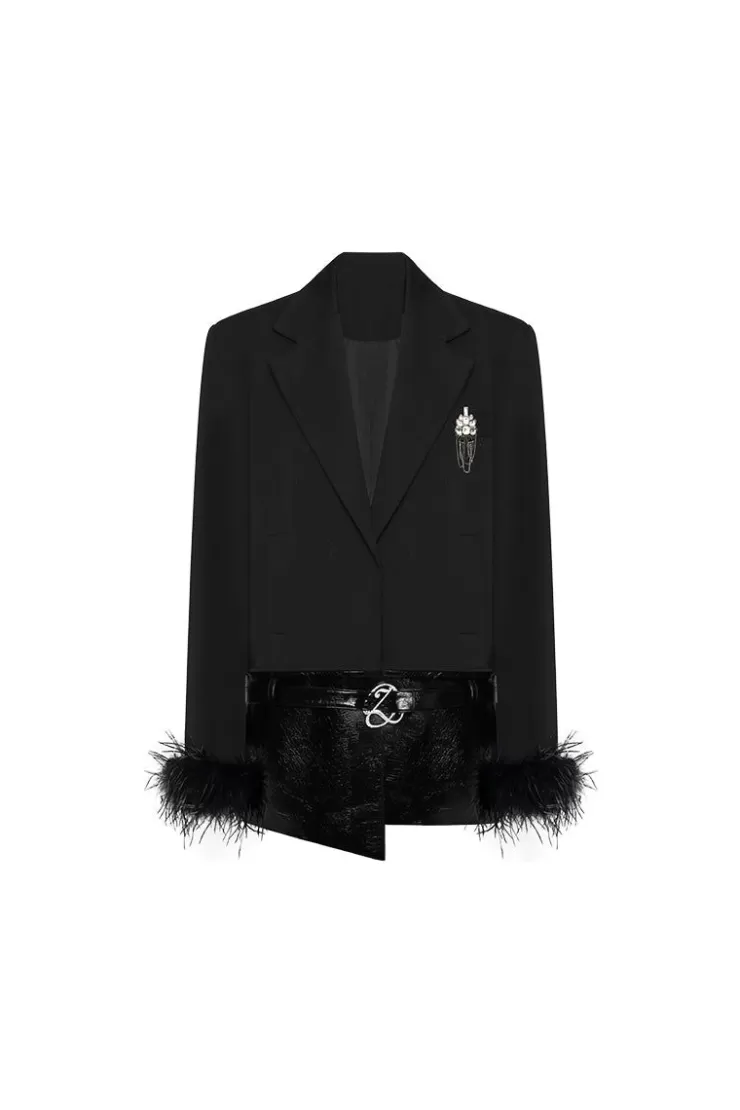 Ozlana Ozln Faux Leather Splice Blazer Combo( Black) | Women Ozln