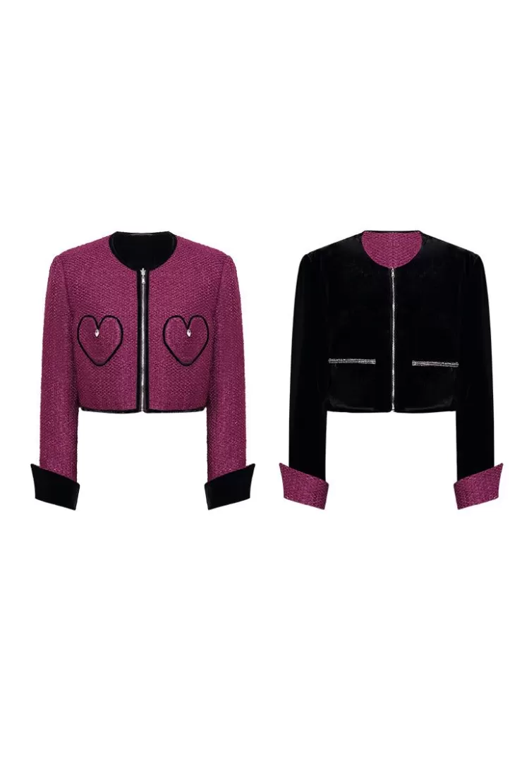 Ozlana Ozln Heart Pocket Glitz Tweed Blazer(Purple+Black) | Women Ozln