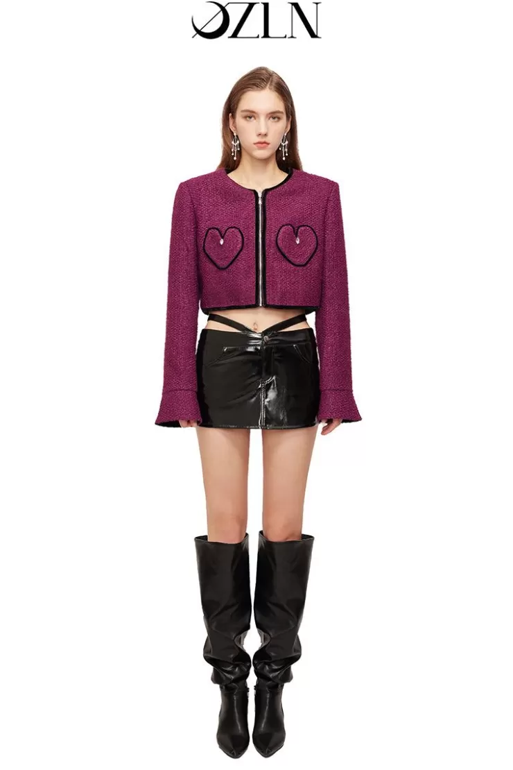 Ozlana Ozln Heart Pocket Glitz Tweed Blazer(Purple+Black) | Women Ozln
