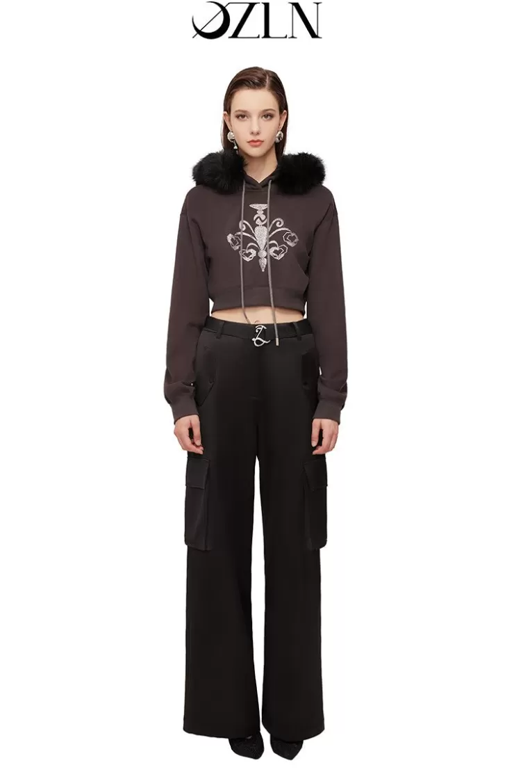 Ozlana Ozln Heart Rose Cropped Hoodie(Grey) | Women Ozln