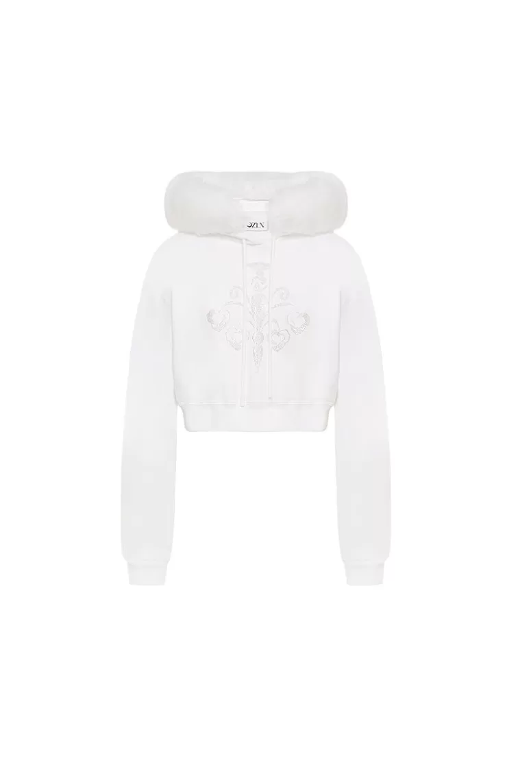 Ozlana Ozln Heart Rose Cropped Hoodie(White) | Women Ozln