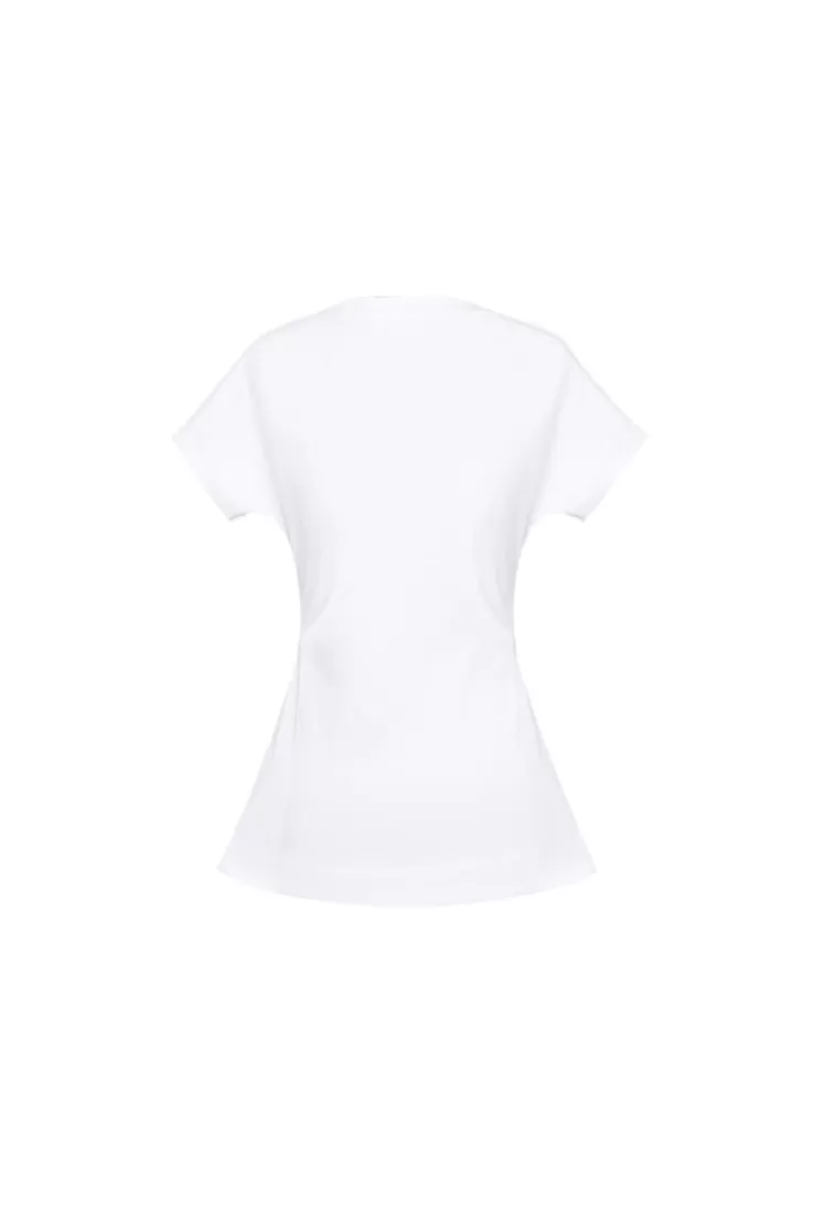 Ozlana Ozln Metal Logo Front Split Tee (White) | Women Tee Shirts