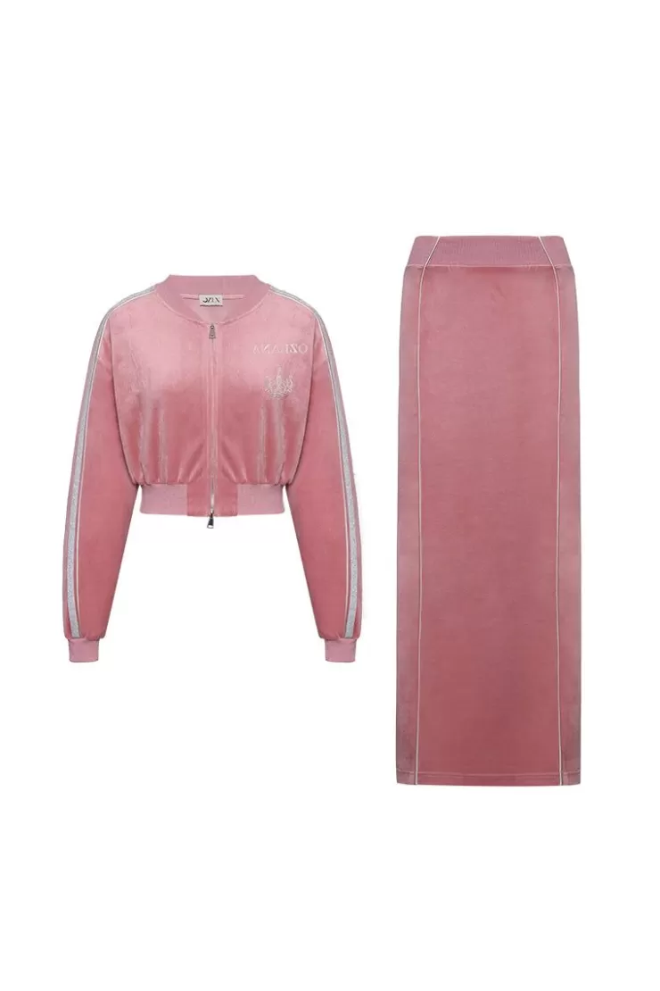 Ozlana Ozln O Club Baseball Sweat Suit Midi Skirt Set(Pink) | Women Bottoms