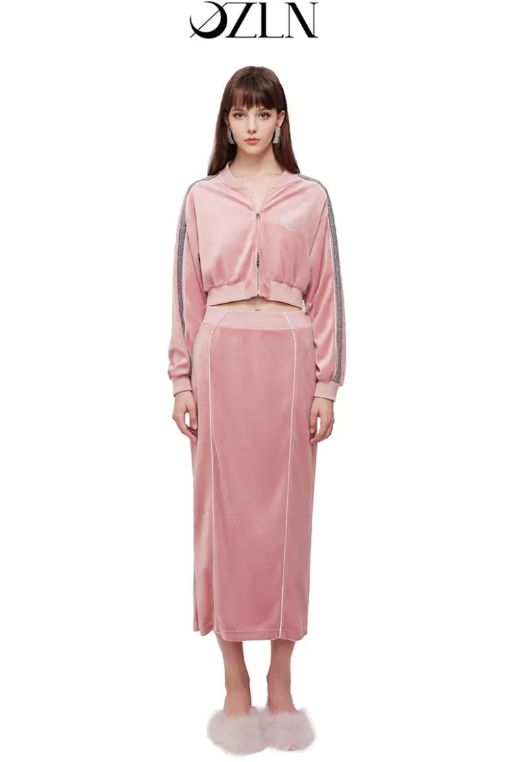 Ozlana Ozln O Club Baseball Sweat Suit Midi Skirt Set(Pink) | Women Bottoms