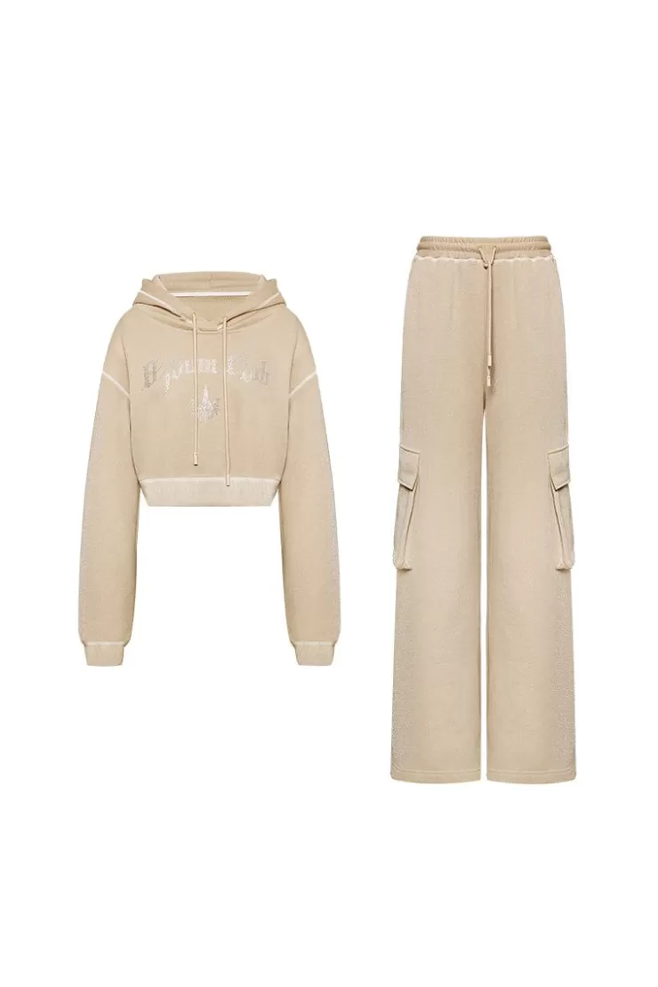 Ozlana Ozln O Club Rhinestone Sweat Suit Set(Coffee Grey) | Women Bottoms