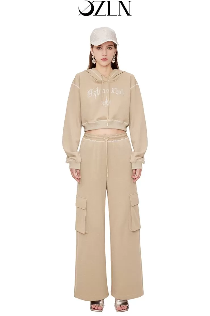 Ozlana Ozln O Club Rhinestone Sweat Suit Set(Coffee Grey) | Women Bottoms