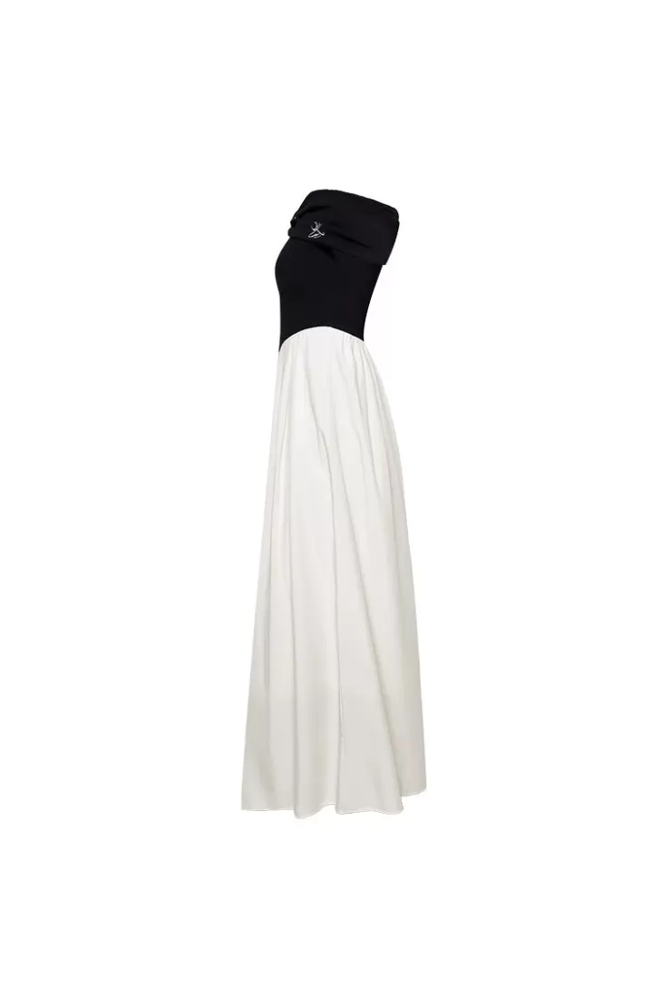Ozlana Ozln Off Shoulder Bow Knit Dress (Black+Cream) | Women Knits