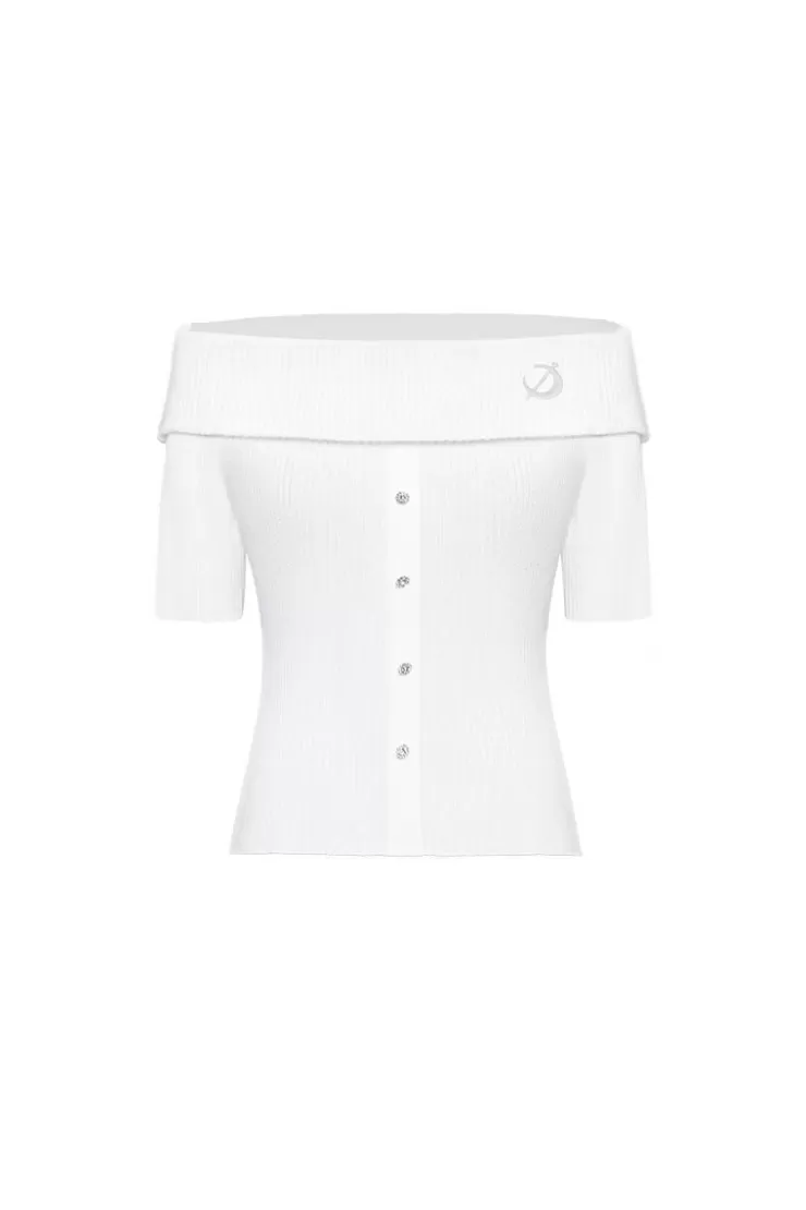 Ozlana Ozln Off-Shoulder Fold Over Knit(White) | Women Knits