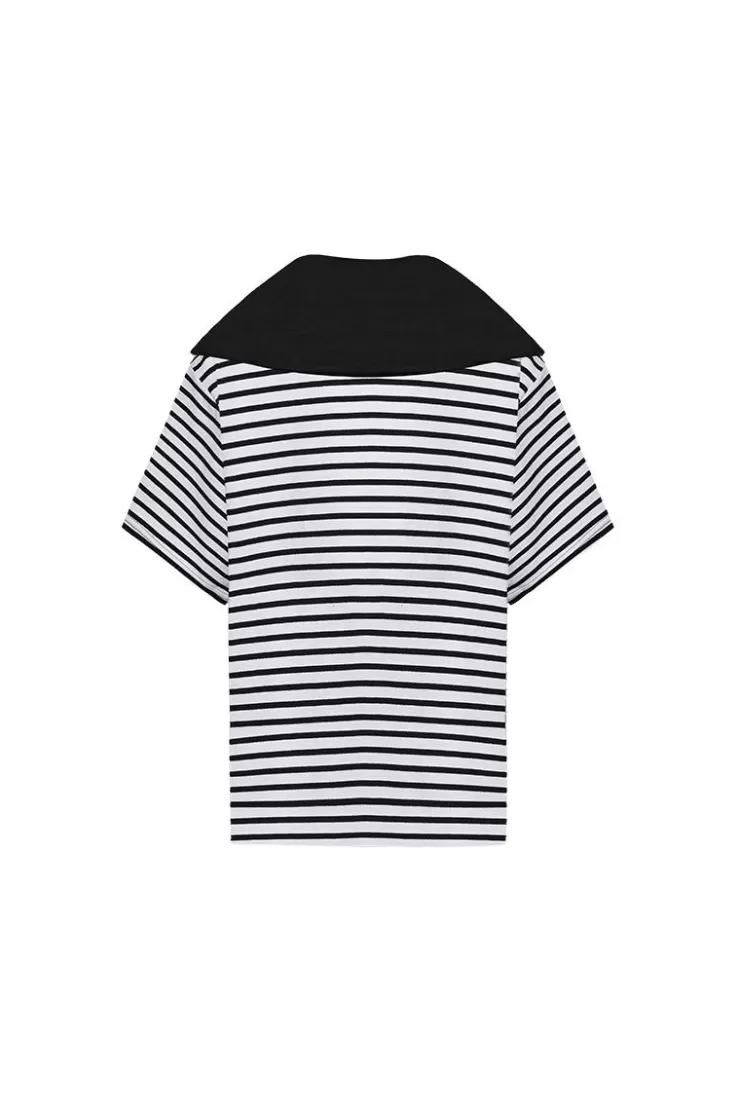 Ozlana Ozln Pixelated Bow Sailor Tee(Cream) | Women Tee Shirts