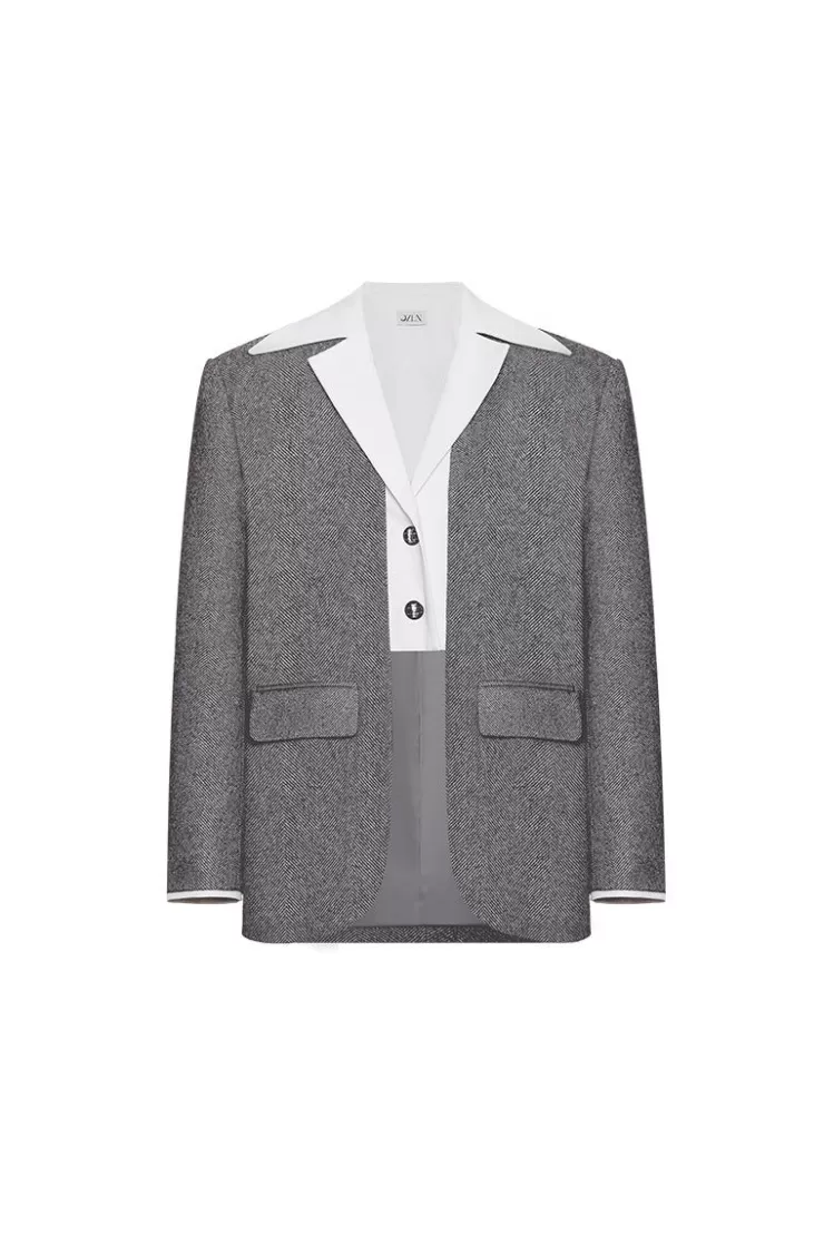 Ozlana Ozln Pseduo Shirt & Blazer Combo (Grey) | Women Matching Sets