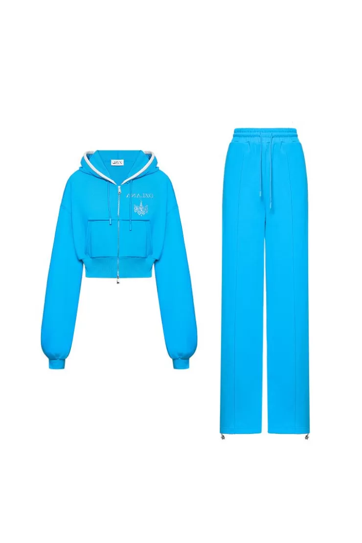 Ozlana Ozln Rhinestone Hoodie Sweat Suit Set(Electric Blue) | Women Matching Sets