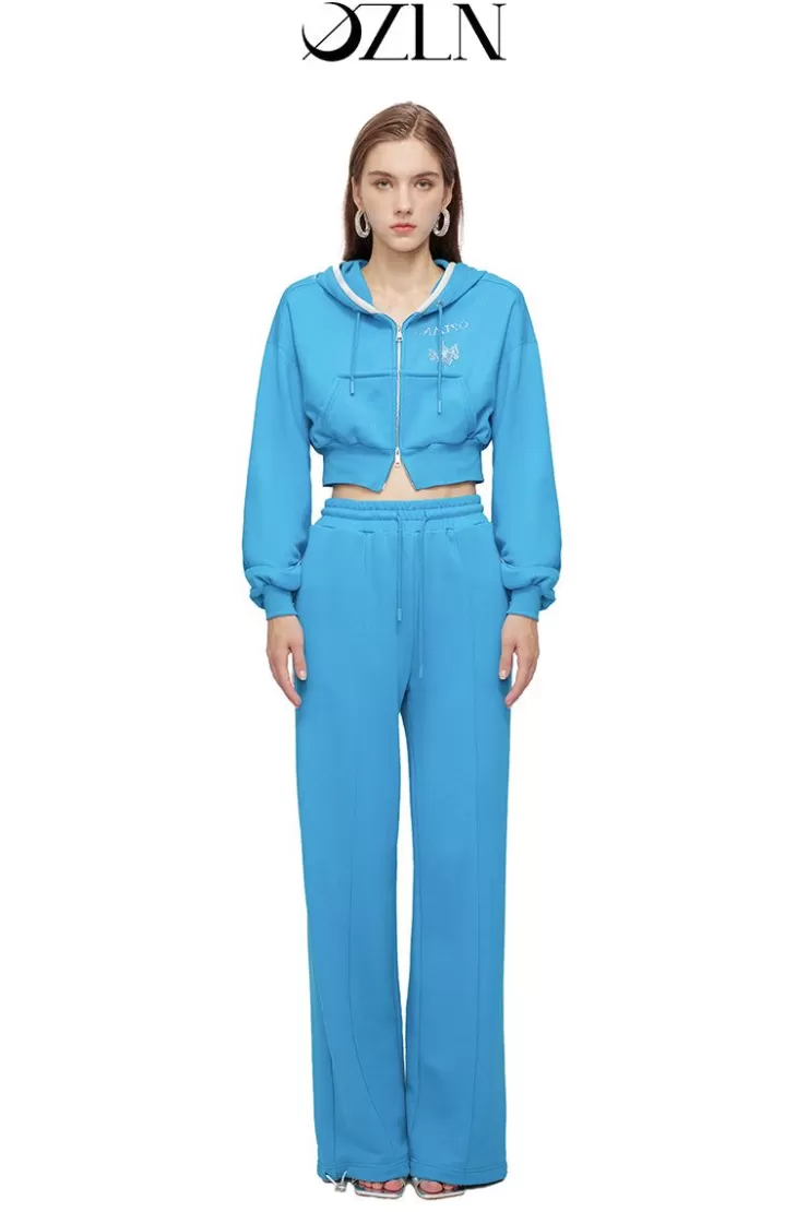 Ozlana Ozln Rhinestone Hoodie Sweat Suit Set(Electric Blue) | Women Matching Sets