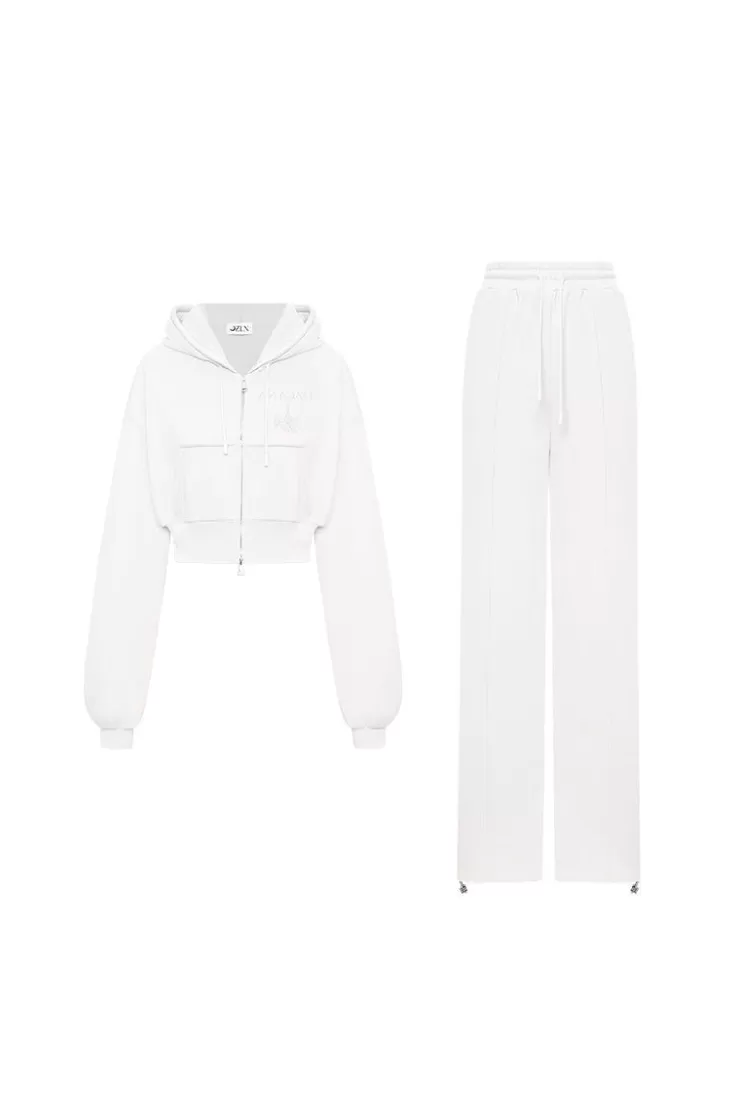 Ozlana Ozln Rhinestone Hoodie Sweat Suit Set(White) | Women Matching Sets