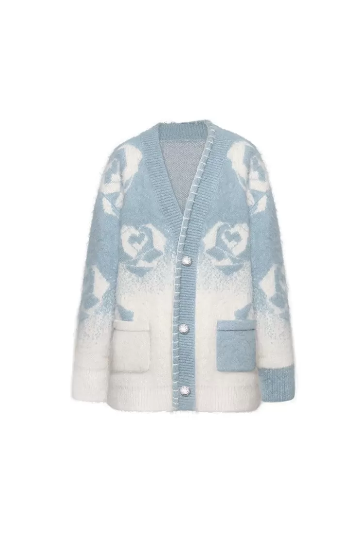 Ozlana Ozln Rose Gradient Knit Cardigan(Blue) | Women Ozln
