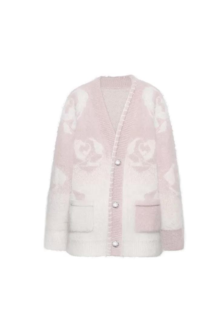 Ozlana Ozln Rose Gradient Knit Cardigan(Pink) | Women Knits