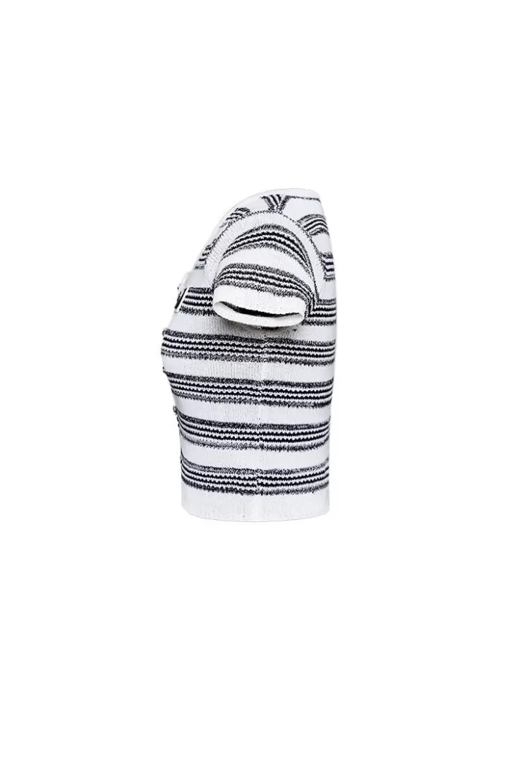 Ozlana Ozln Scoop Neck Stripe Knit Tee(White) | Women Tee Shirts