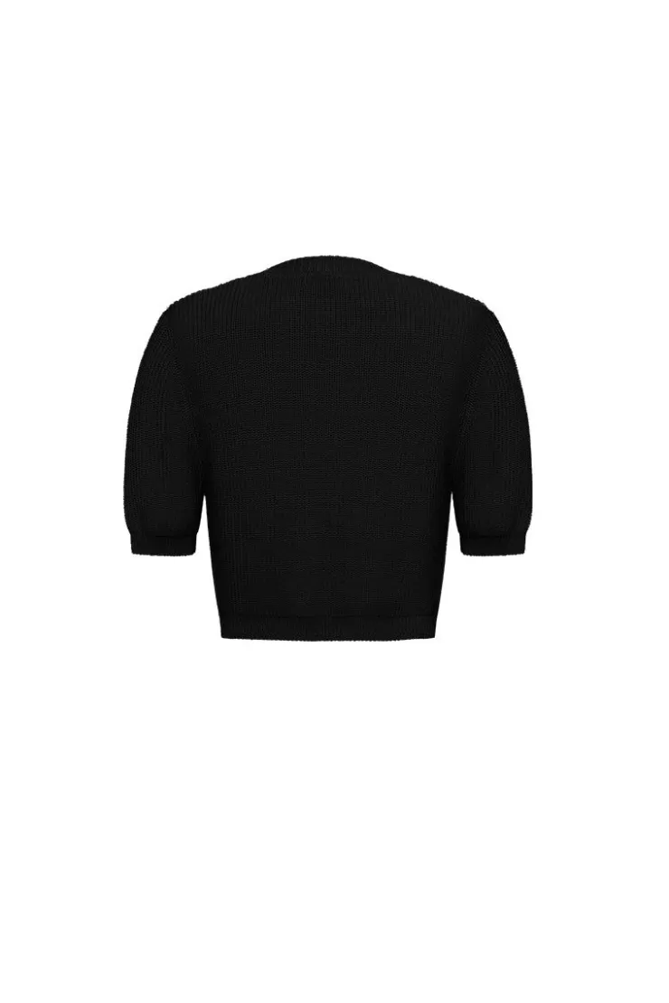 Ozlana Ozln Short Sleeve Knitted Cardigan (Black) | Women Knits